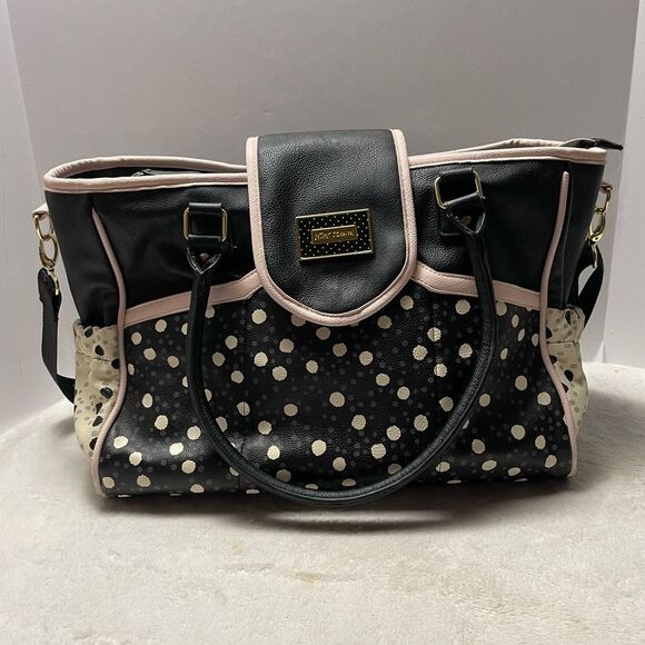 Betsey Johnson Diaper Bag Large Baby Tote Flap Over Polka Dot - Picture 1 of 15
